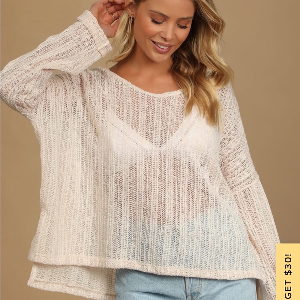 LULUS “Another Chance” Ivory Open Knit Sweater